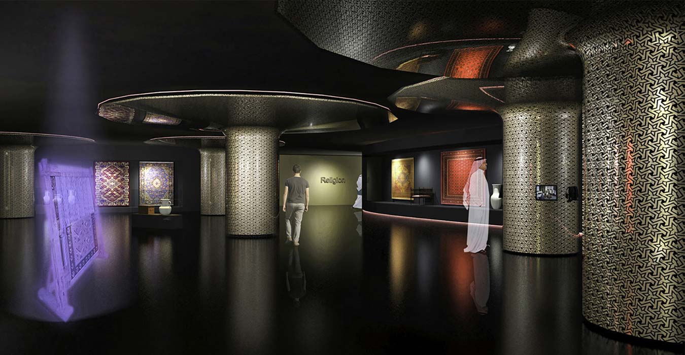 The museum’ s foyer with the audiovisual installations. 