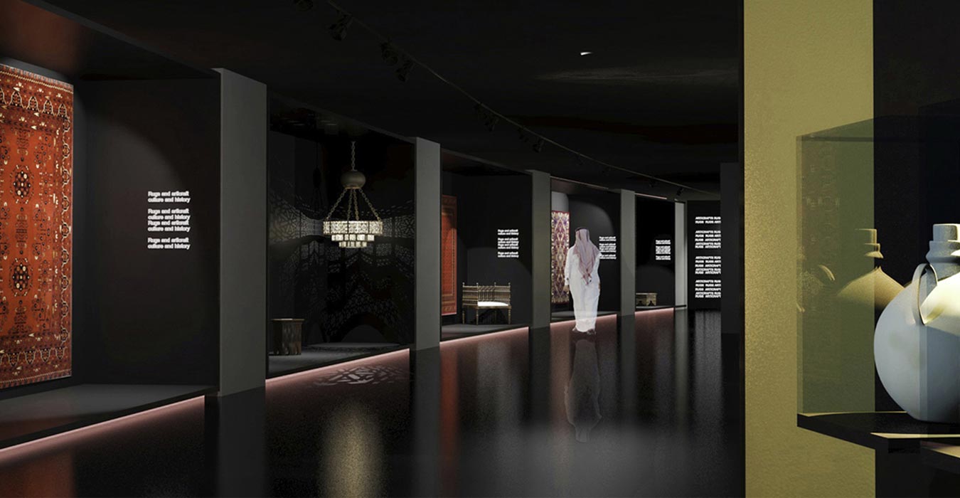 Total black interior in a Carpet Museum.