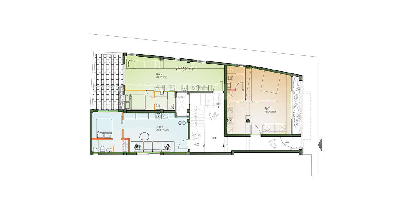 Micro apartment layout of the ground floor