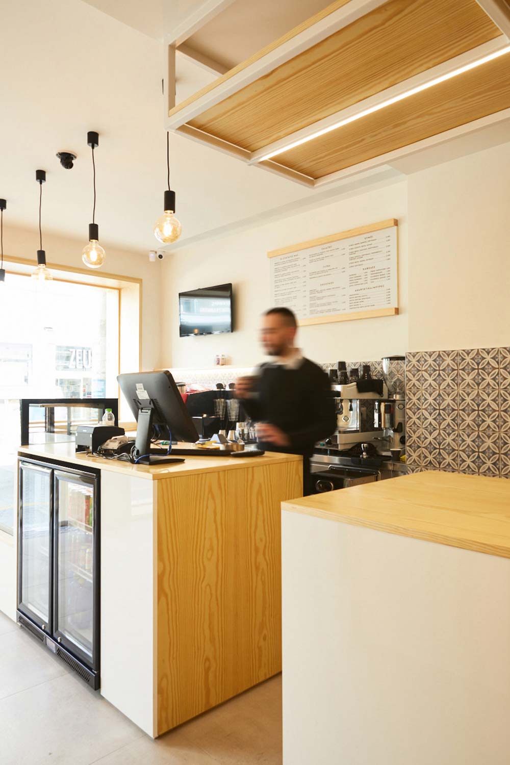 brunch shop interior, view of the checkout counter