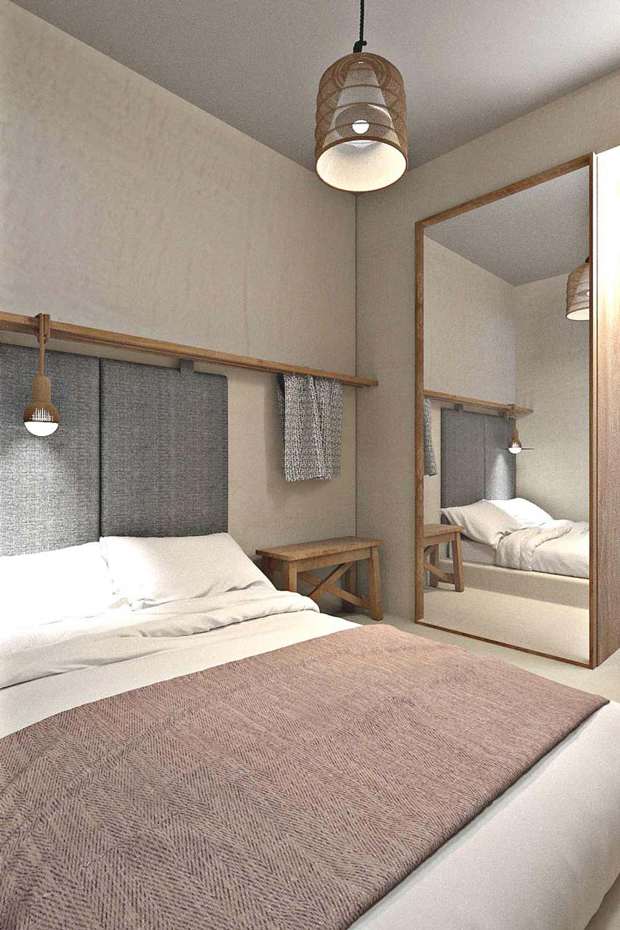 Beautiful detailed bedroom interior with new textures and special furnishings. 