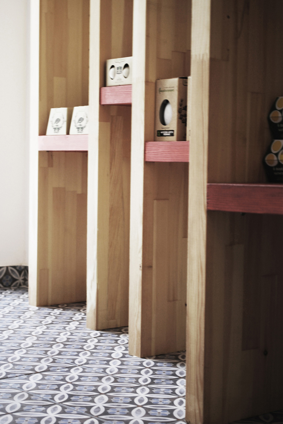 Wood shelving for eggs presentation. 