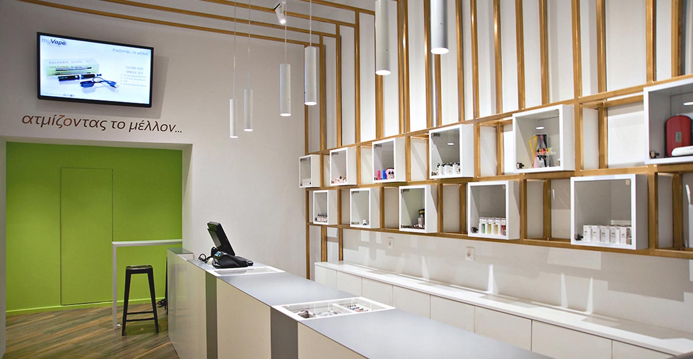 Golden metal interior structures with white boxes.