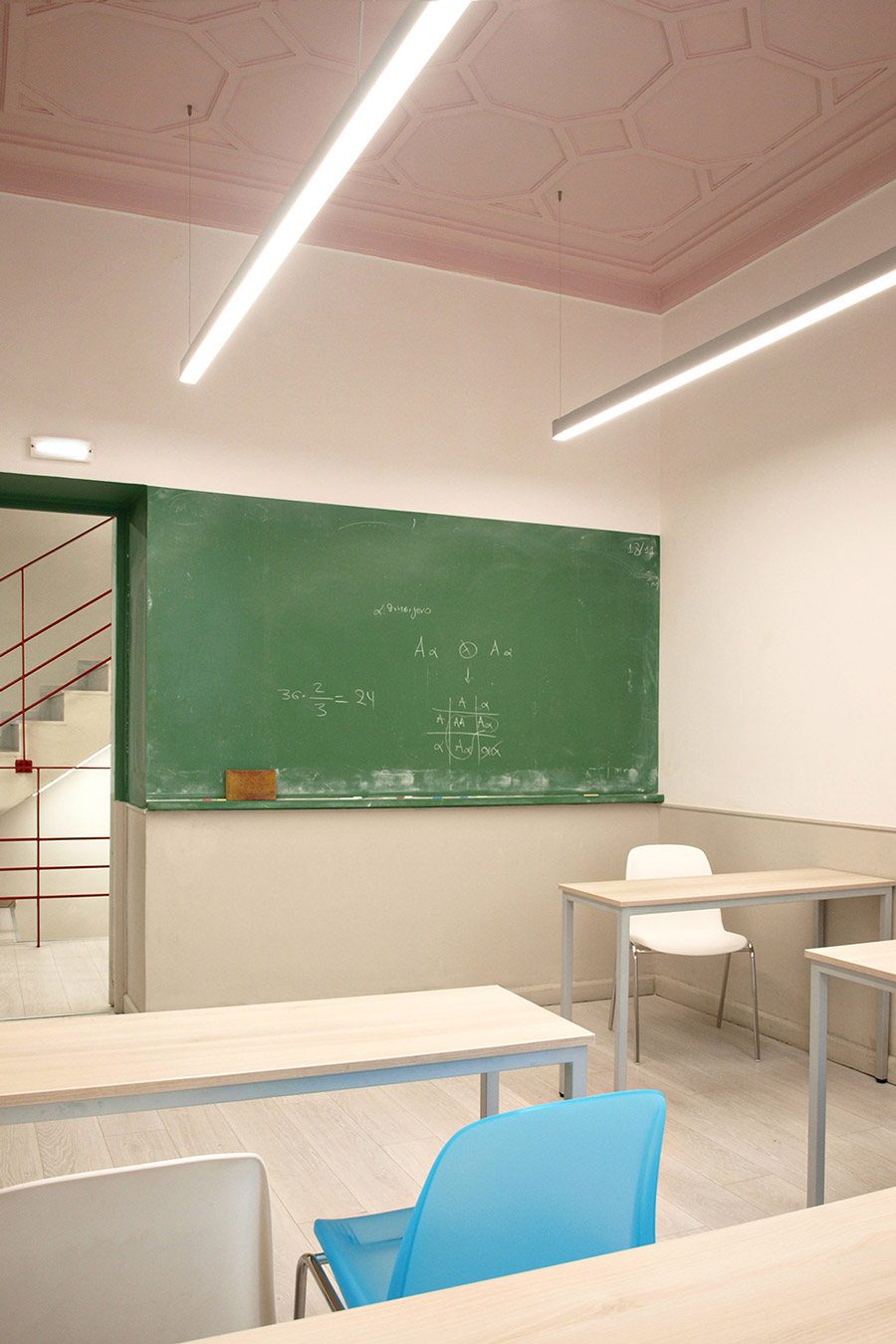This typical classroom is facing the linear staircase