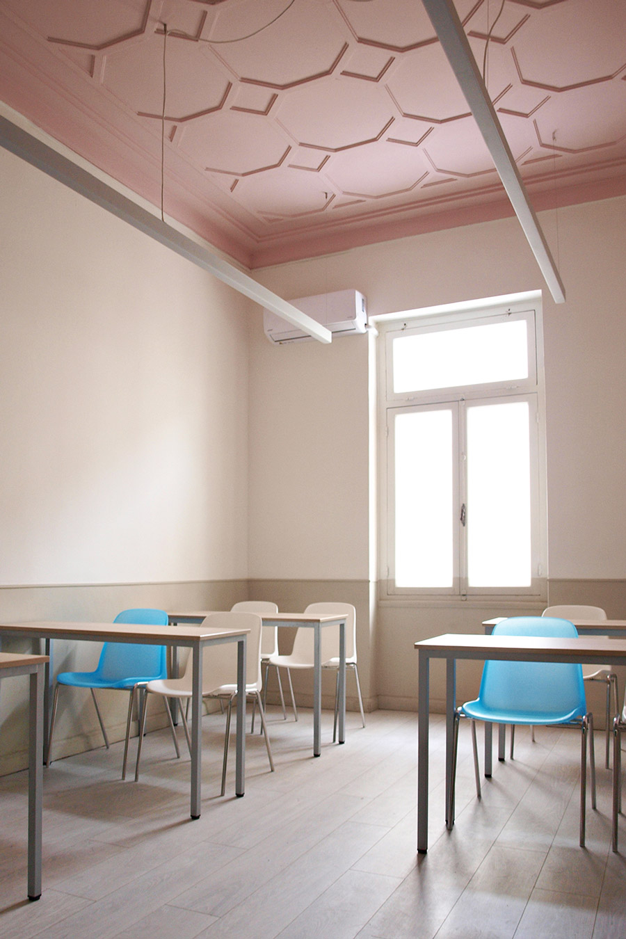 Every classroom has different colourful chairs