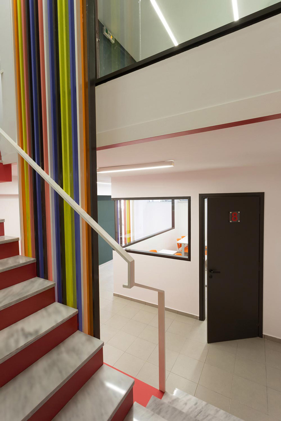 Vertical metal tubes in different colors