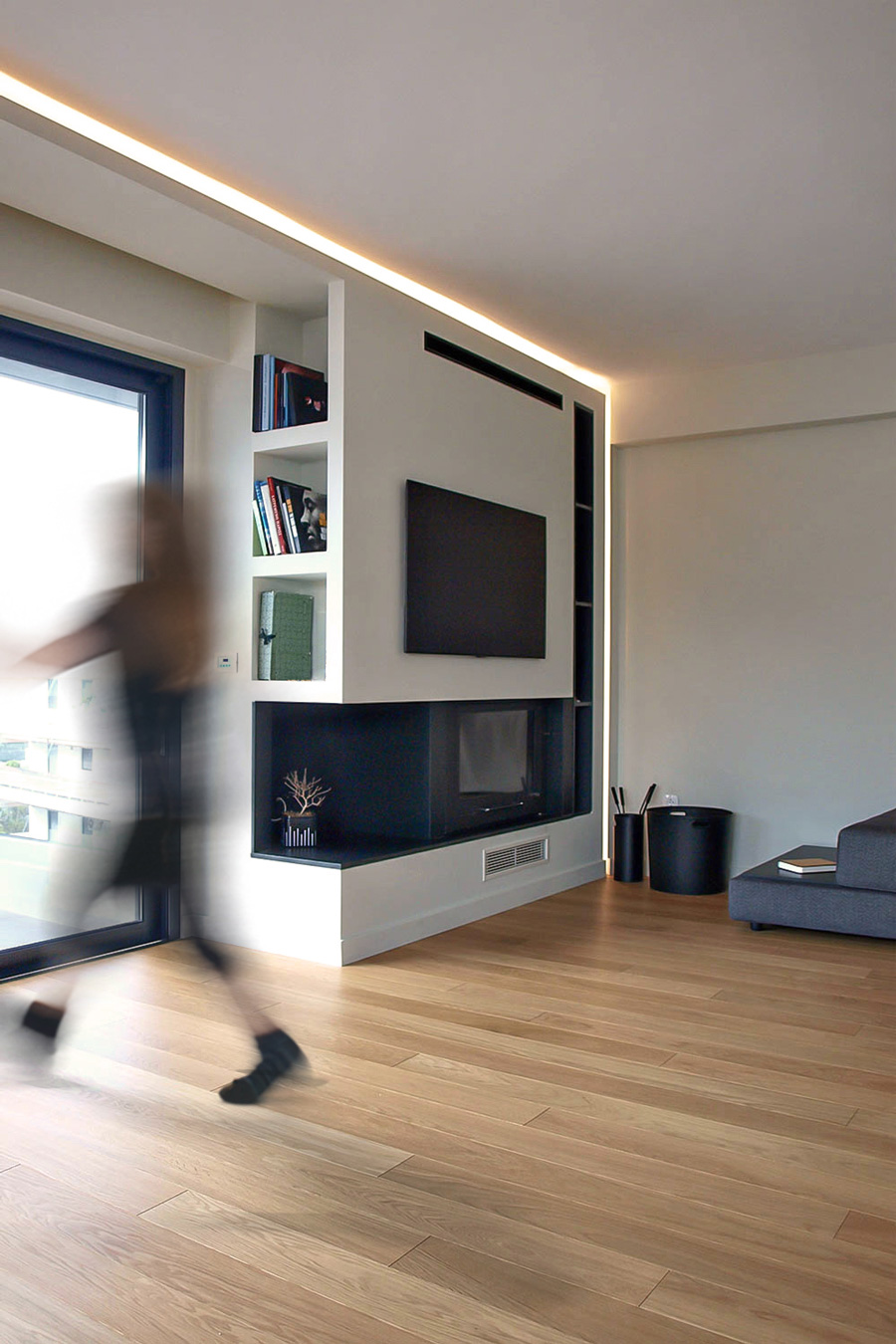The view of evergreen fir mountainside from the living room is stunning.
